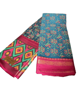 Blue and Green Silk Saree with Blouse Piece