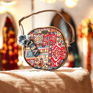 Handcrafted Jaipuri Sling Bag – Round Crossbody Bag with Vibrant Block Print – Ethnic Boho Shoulder Bag for Women & Girls – Stylish & Lightweight Purse for Travel, Shopping & Casual Use