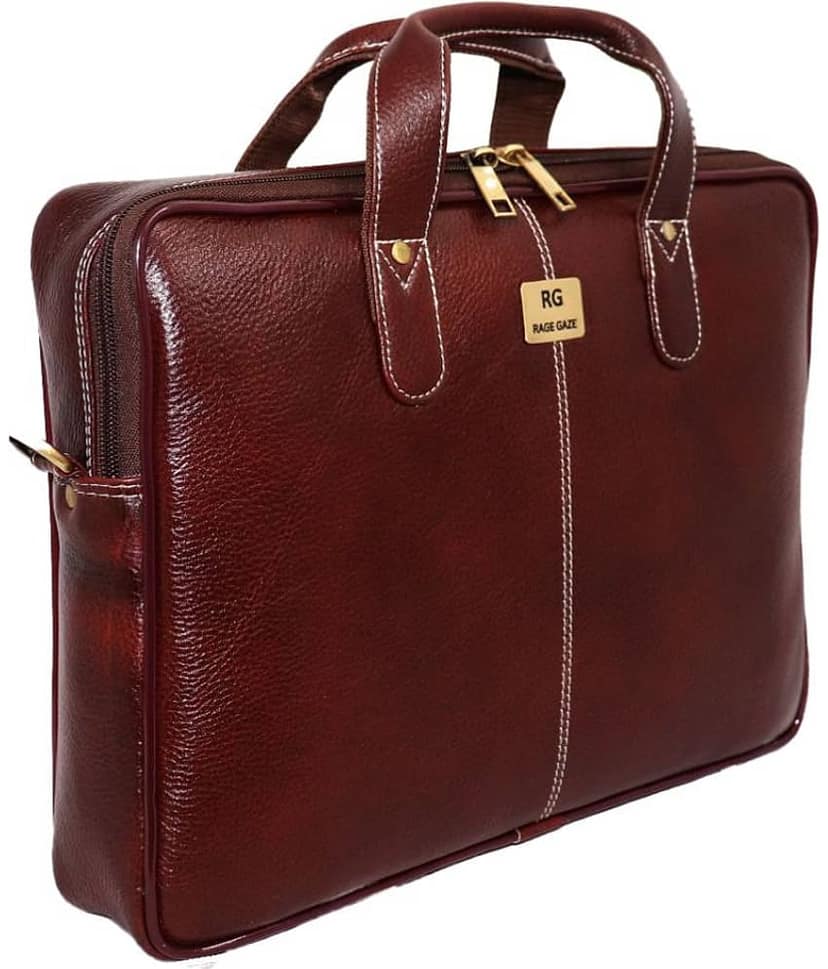 RAGE GAZE Brown Leather Office Bag
