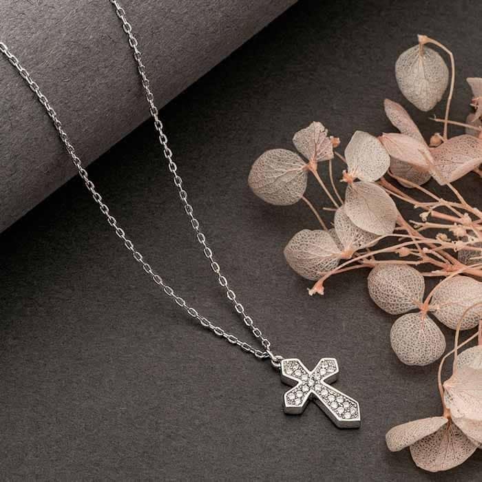 Silver Serene Cross Pendant with Chain view 3