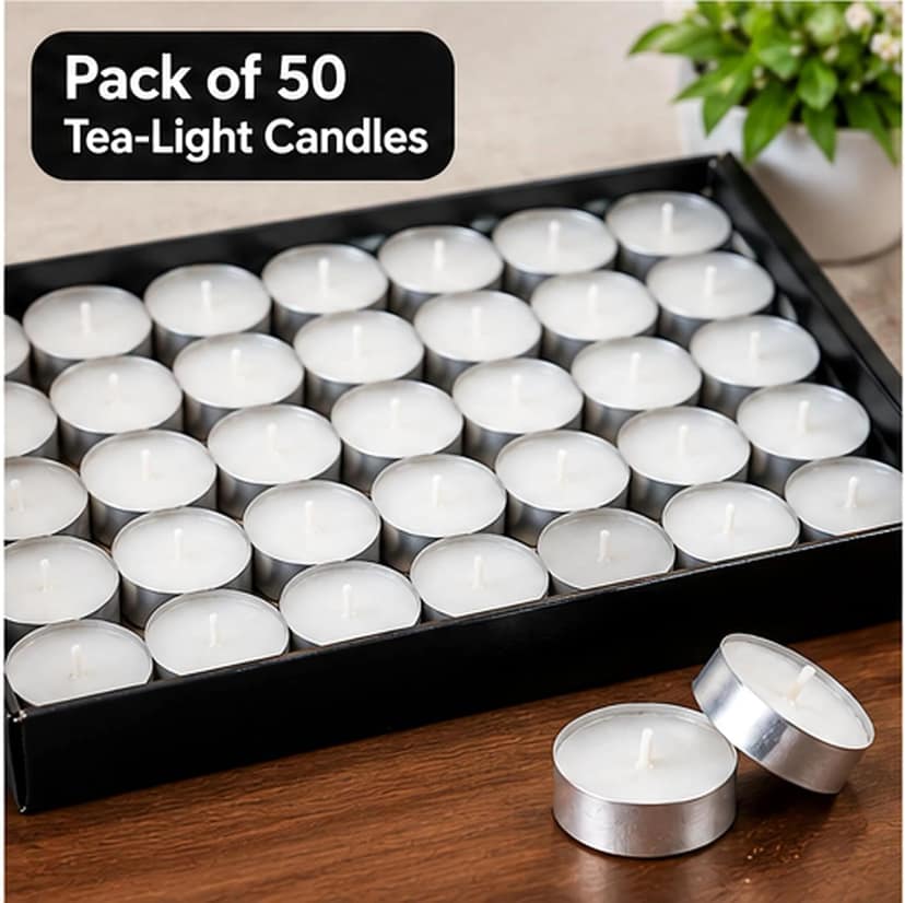 Delhi Deals Hub White Tealight Candles for Home Decor 50 Pcs view 4