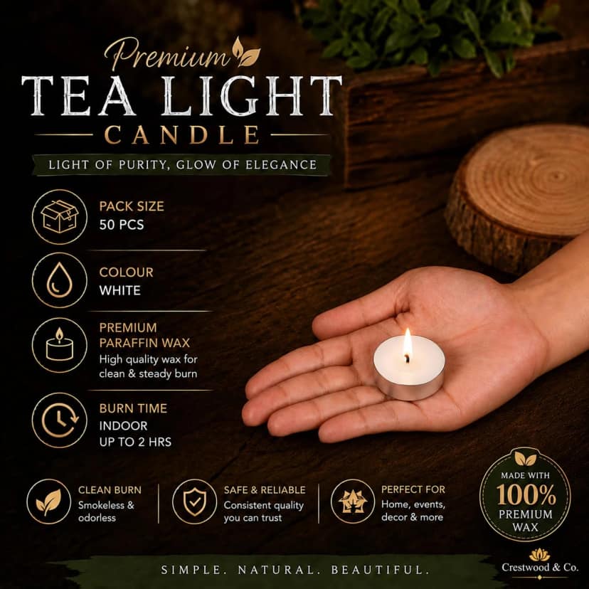 Delhi Deals Hub White Tealight Candles for Home Decor 50 Pcs view 6