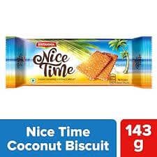 Britannia Nice Time Coconut Biscuit - Ready To Eat, Crunchy & Sweet, 143 G