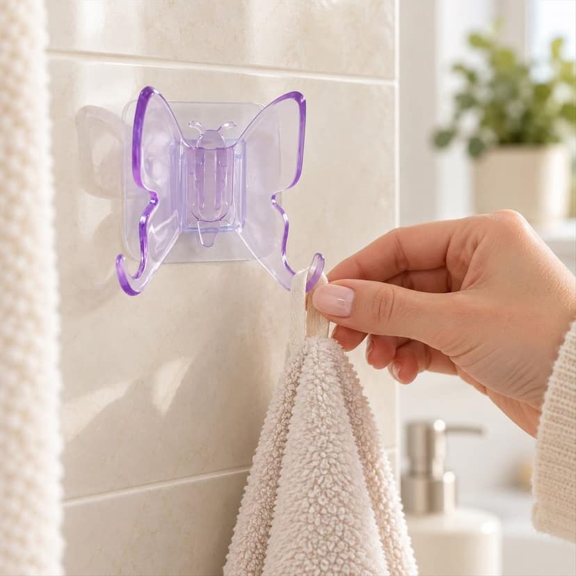 Plastic Self Adhesive Butterfly Wall Hooks for Towels and Keys (4 Pc Set) view 3
