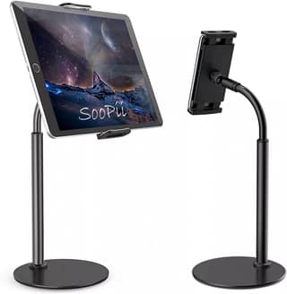 SOOPII Mobile Stand for Desk, Foldable Tablet Stand with Height & Angle Adjustment, Metal Desktop Phone Holder, Compatible with 4.7-12.9Inch Smartphones & Tab - Black