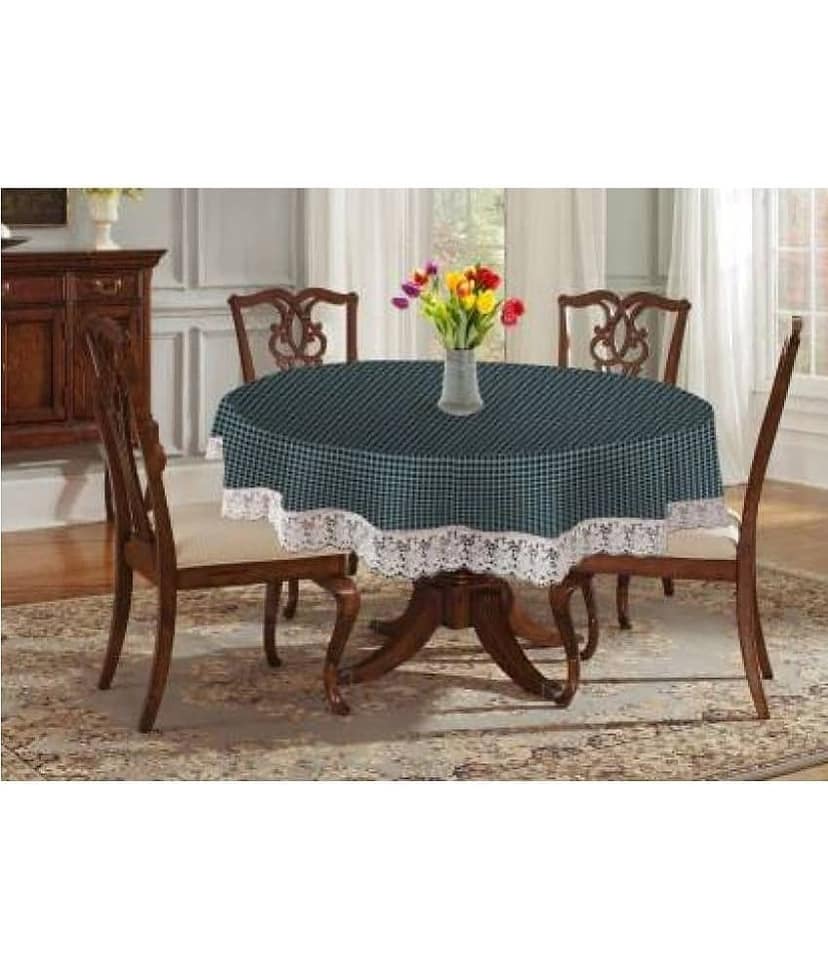 Checks PVC 4 Seater Round Table Cover ( 152 x 152 ) cm Pack of 1 Gray