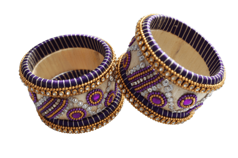 Purple & Gold Thread Bangles with Crystal Embellishments