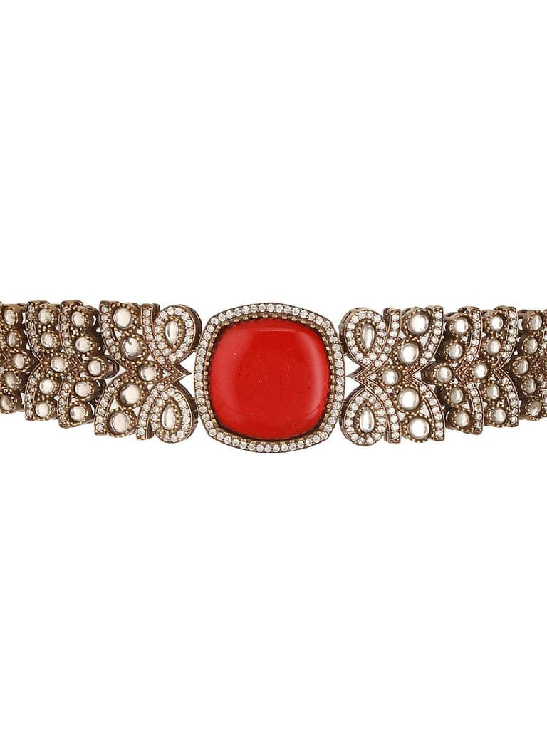 Gold Toned Ruby Red Mossanite Kundan Statement Choker Jewellery Set view 6