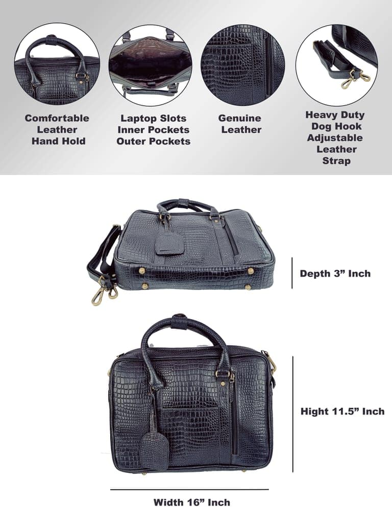 FHS Genuine Leather Laptop/Macbook Bag for Men with Shoulder Strap Green Colour view 5