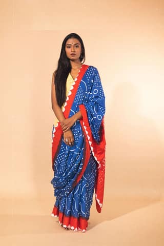 Boond - Kaisori Bandhani orange and blue Bandani cotton designer saree
