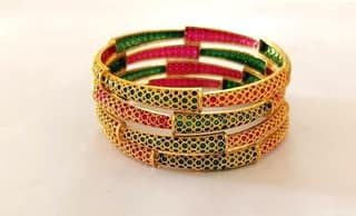 Gold Plated Ruby Emerald AD Stone Studded Bangles Set for Women