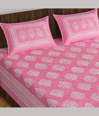 ABHACLOTHO Cotton 1 Double Bedsheet with 2 Pillow Covers ( Pink )