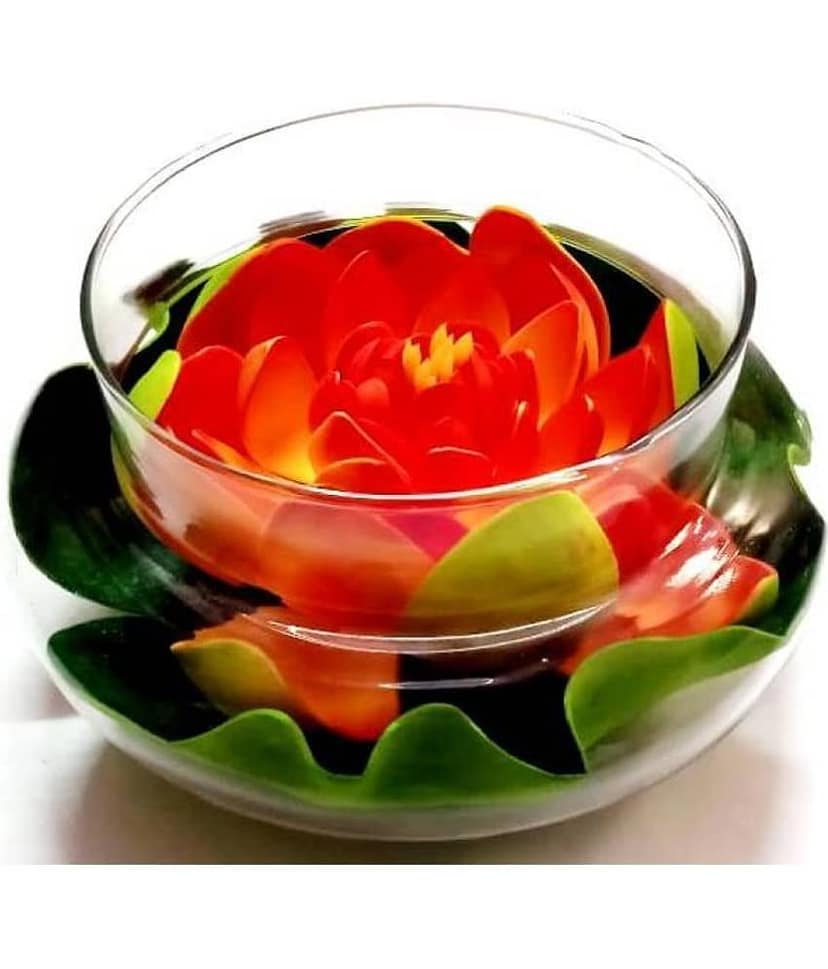 Green plant indoor Lotus Orange Flowers With Pot - Pack of 1