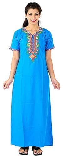 Valencia Cotton LizzyBizzy Embroidery Nighty Nightwear Maxi Nightgown Plain Sky Blue