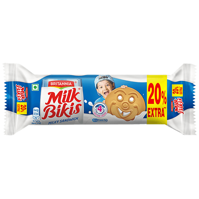 Britannia Milk Bikis - Milk Cream Biscuits, Essential Nutrients, Teatime Snack, 100 G view 2