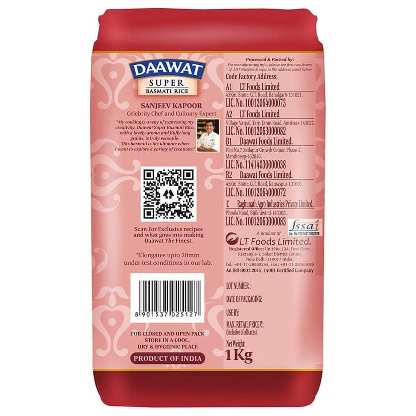 Daawat Super Basmati Rice 1 Kg view 2