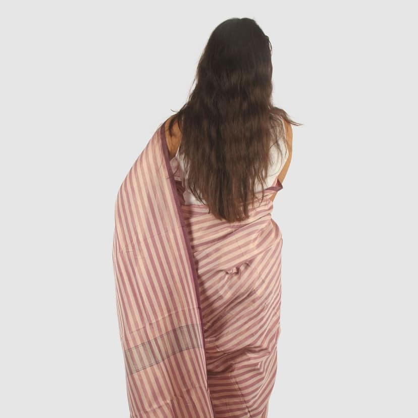 Authentic Maheshwari Cotton Silk Handloom Saree Blush Pink & Beige view 2