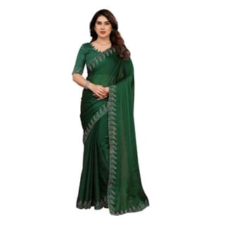 womens georgette printed saree with unstitched blouse 5mtr green pid62647