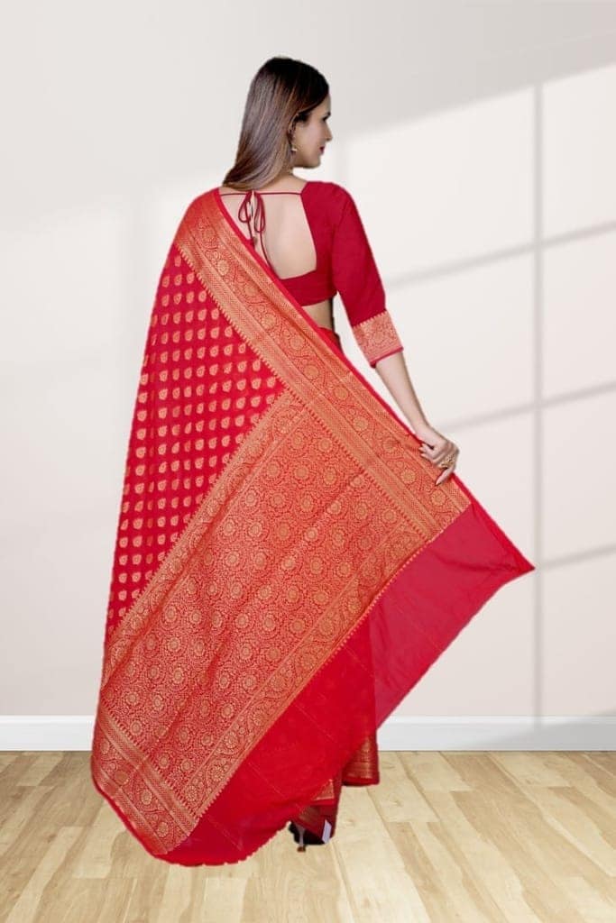 Red Khaddi Georgette Saree view 2