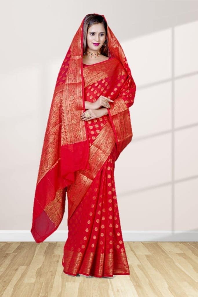 Red Khaddi Georgette Saree view 3