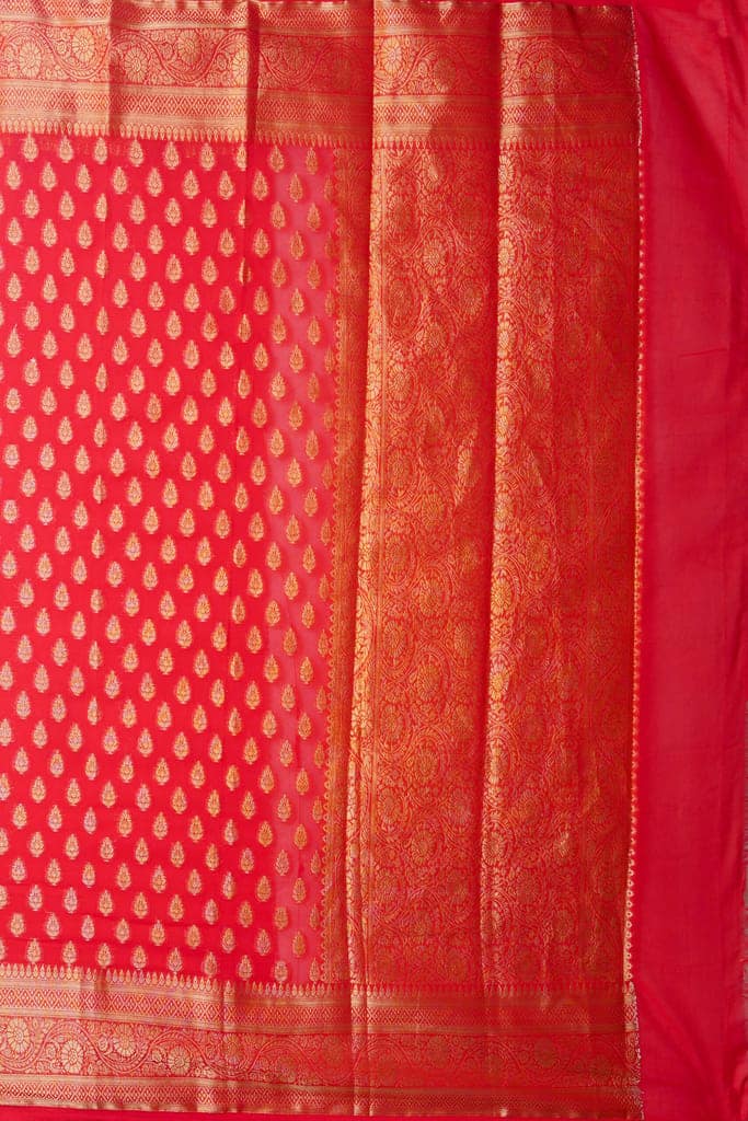 Red Khaddi Georgette Saree view 4