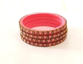 Elegant Pink Studded Bangles Set for Women - Ethnic Indian Traditional Jewelry
