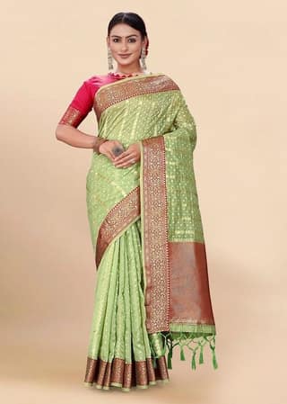 Woven Art Silk Saree in Light Green
