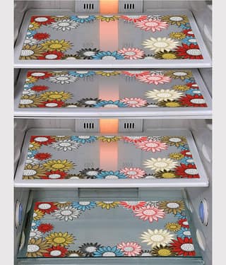 Generic PVC Floral Fridge Mats ( 43 29 ) Pack of 4 - Multicolor