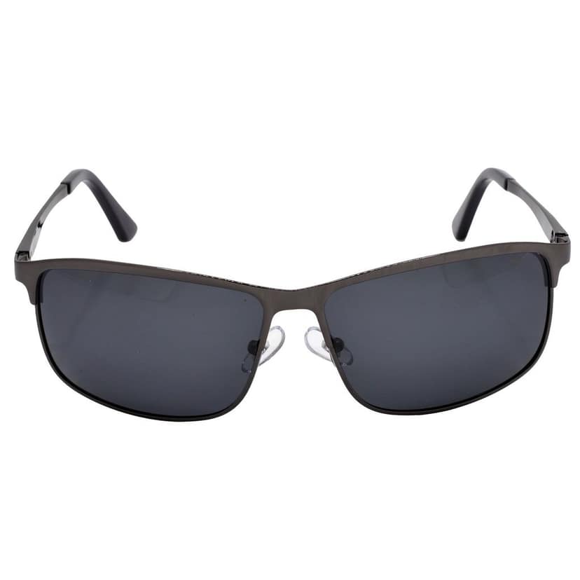 Stylish Wrap-around Full-Frame Metal Polarized Sunglasses for Men and Women | Black Lens and Grey Frame | HRS-KC1002-GRY-BK-P view 3