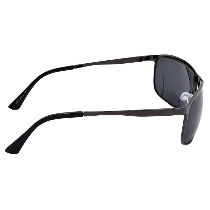 Stylish Wrap-around Full-Frame Metal Polarized Sunglasses for Men and Women | Black Lens and Grey Frame | HRS-KC1002-GRY-BK-P view 4