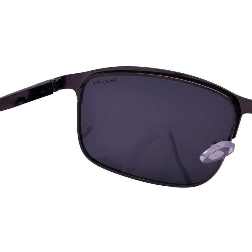 Stylish Wrap-around Full-Frame Metal Polarized Sunglasses for Men and Women | Black Lens and Grey Frame | HRS-KC1002-GRY-BK-P view 5