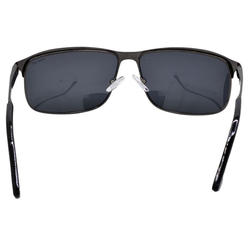 Stylish Wrap-around Full-Frame Metal Polarized Sunglasses for Men and Women | Black Lens and Grey Frame | HRS-KC1002-GRY-BK-P view 6