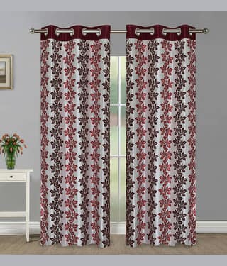 Home Candy Set of 2 Door Semi-Transparent Eyelet Polyester Maroon Curtains ( 213 x 120 cm )