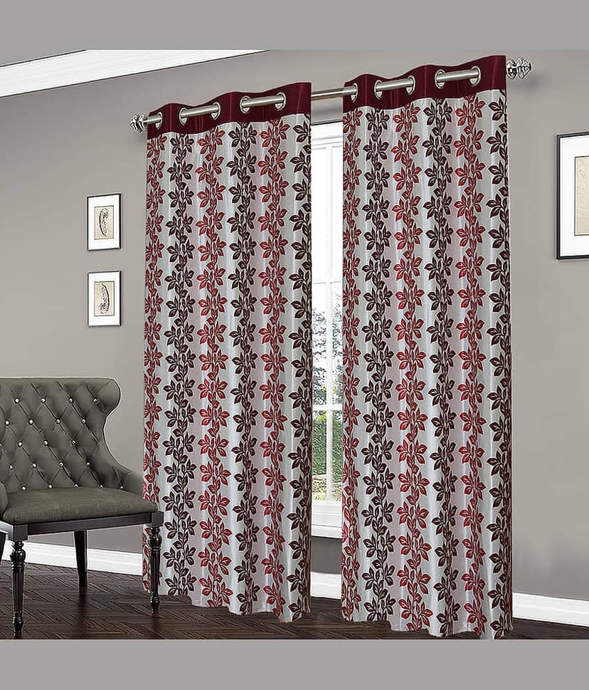 Home Candy Set of 2 Door Semi-Transparent Eyelet Polyester Maroon Curtains ( 213 x 120 cm ) view 2