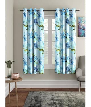 Cortina - Floral Printed Room Darkening Eyelet Curtain-9 Ft-pack of 2