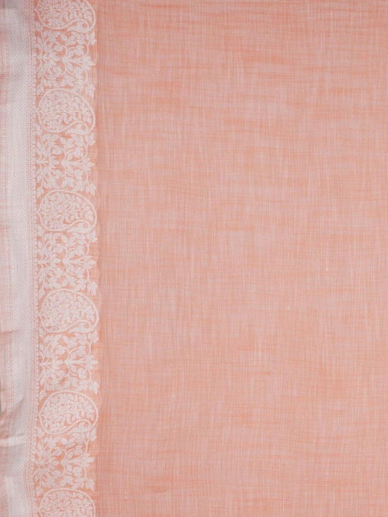 Peach Linen Saree With Woven Design view 3