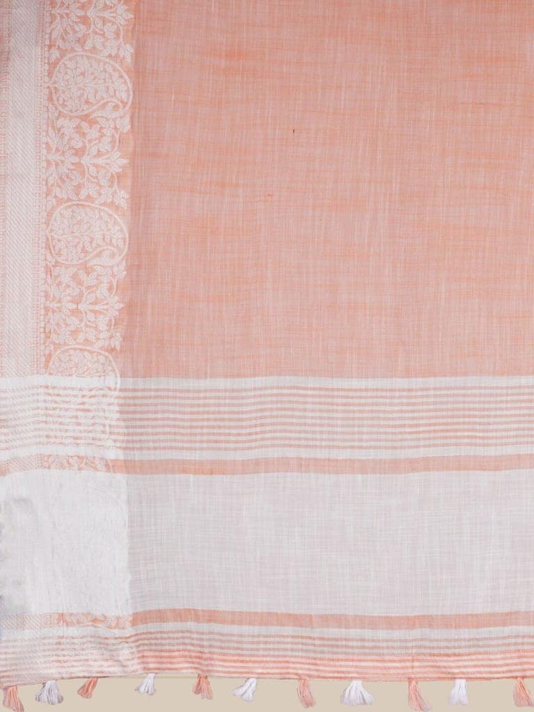 Peach Linen Saree With Woven Design view 4