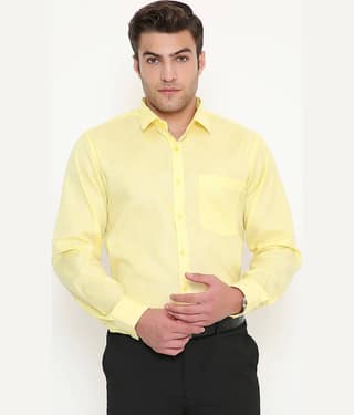 Maharaja Cotton Blend Slim Fit Full Sleeves Men's Formal Shirt - Yellow ( Pack of 1 )