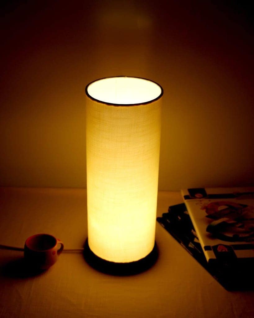 Light Angle Handmade Decorative Wood Night Table Lamp Solid Fabric Shade Bedside Desk Lamps for Bedroom, Living Room, Study (Beige) view 2