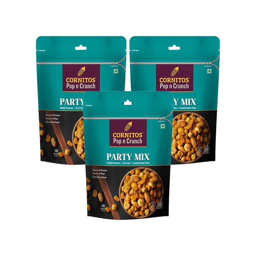 Cornitos Pop n Crunch Party Nut Mix - Salted Peanuts, Corn Nut & Coated Green Peas - Pack of 3 view 2