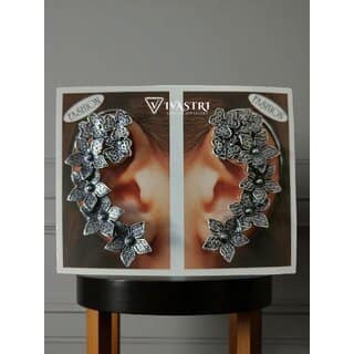 Vivastri Flower Oxidised Silver Alloy Earcuff,Cuff Earrings for Women & Girls [VIVA2796ERG] (Pack of- 1 Pair Earring)