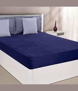 GURU SALES - Poly Cotton Water Proof Double King Size Mattress Protector - 198 cm (78") x 183 cm (72") - Blue
