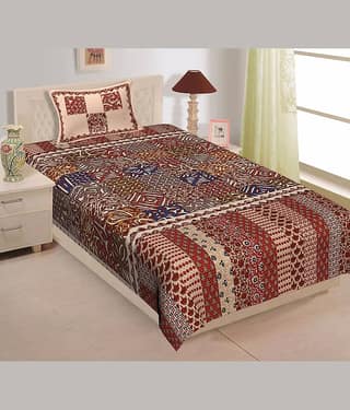 ABHACLOTHO Multicolor Cotton 1 Single Bedsheet with 1 Pillow Cover ( 215 cm x 150 cm )