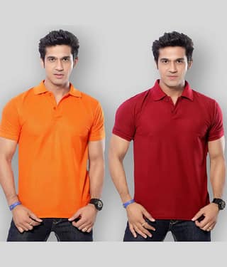 SKYRISE Pack of 2 Cotton Blend Slim Fit Solid Half Sleeves Men's Polo T Shirt ( Multicolor )