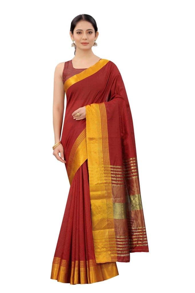 Women's Solid Woven Design Saree With Unstiched Blouse Piece