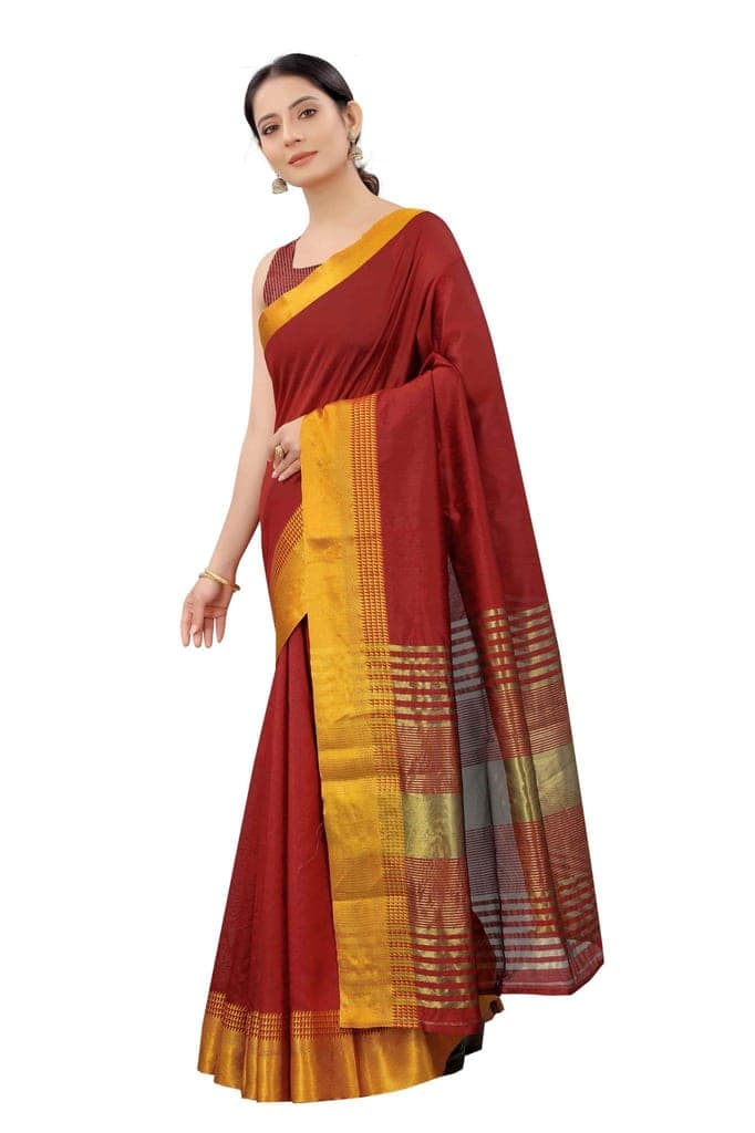 Women's Solid Woven Design Saree With Unstiched Blouse Piece view 3
