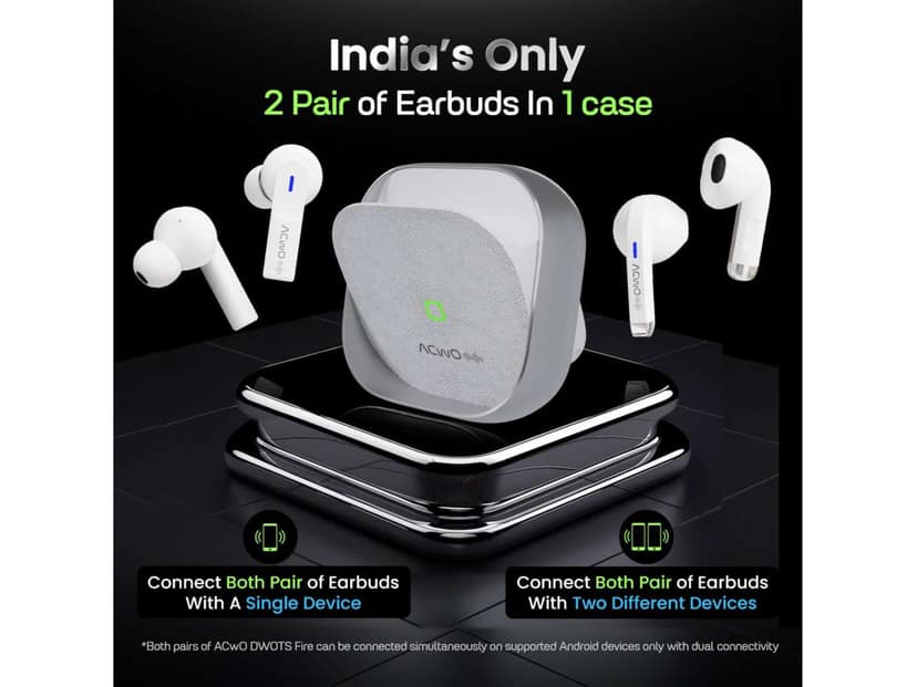 ACwO DwOTS Fire Earbuds with 52Hrs Battery, ENC, 13mm Bass Drivers, Dual Pairing, Gaming Mode & Wireless Charging Support. - Silver view 2