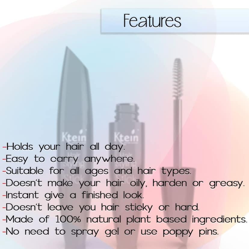 Ktein 100% Natural Plant Based Hair Styling stick/Hair finishing stick, baby hair gel, Small Broken hair finishing Cream, Non-Greasy and Non-styling 12 ML view 5
