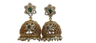 Gold Plated Kempu Stone Jhumka Earrings With Pearls