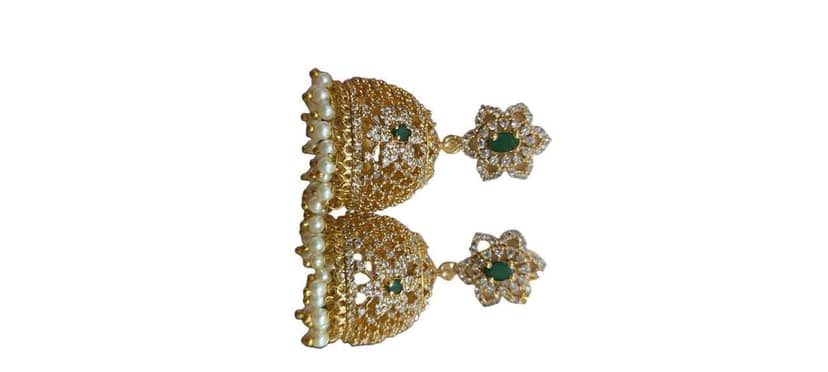 Gold Plated Kempu Stone Jhumka Earrings With Pearls view 3